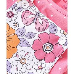 Babyhug Single Jersey Cotton Knit Dungaree & Half Sleeves Inner Tee Set Floral Print - Multicolour