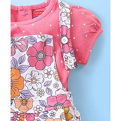 Babyhug Single Jersey Cotton Knit Dungaree & Half Sleeves Inner Tee Set Floral Print - Multicolour