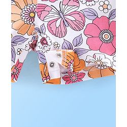 Babyhug Single Jersey Cotton Knit Dungaree & Half Sleeves Inner Tee Set Floral Print - Multicolour