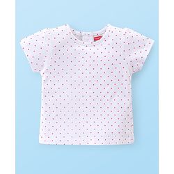 Babyhug 100% Cotton Knit Half Sleeves Polka Dot Print T-Shirt & Dungaree Set Floral Print - White & Blue