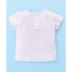 Babyhug 100% Cotton Knit Half Sleeves Polka Dot Print T-Shirt & Dungaree Set Floral Print - White & Blue