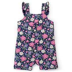 Babyhug 100% Cotton Knit Half Sleeves Polka Dot Print T-Shirt & Dungaree Set Floral Print - White & Blue