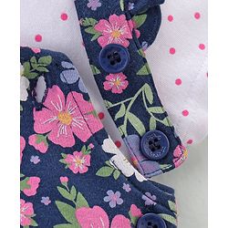 Babyhug 100% Cotton Knit Half Sleeves Polka Dot Print T-Shirt & Dungaree Set Floral Print - White & Blue