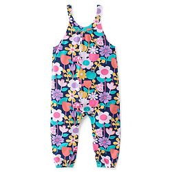 Babyhug Cotton Knit Floral Printed Dungaree with Full Sleeves Inner Tee - Yellow & Blue