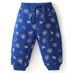 Babyhug Cotton Full Length Lounge and Track Pants Solid & Text Print  Pack of 2 - Blue & Green