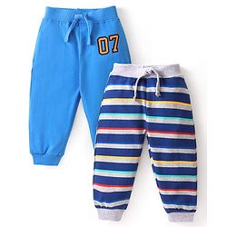 Babyhug Cotton Knit Full Length Lounge Pant Stripe Design Pack of 2- Blue