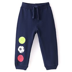 Babyhug Cotton Looper Knit Full Length Track Pant Basketball Print - Navy Blue