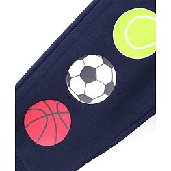 Babyhug Cotton Looper Knit Full Length Track Pant Basketball Print - Navy Blue