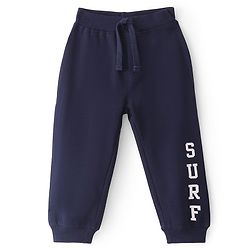 Babyhug Cotton Looper Knit Full Length Lounge Pants With Text Print - Navy Blue