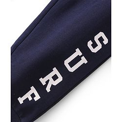 Babyhug Cotton Looper Knit Full Length Lounge Pants With Text Print - Navy Blue