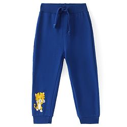 Babyhug Cotton Knit Full Length Lounge Pant with Baby Tiger Print - Blue