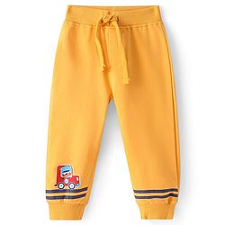 Babyhug Cotton Looper Knit Jogger Fit Full Length Track Pant With Car Print - Yellow