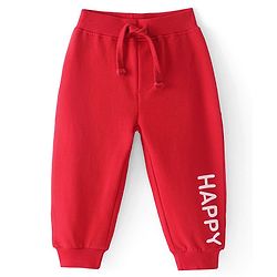 Babyhug Cotton Looper Knit Full Length Lounge Pant Happy Print - Red