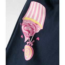 Babyhug Cotton Knit Full Length  Lounge and Track Pant with Icecream Print and a Bow - NavyBlue