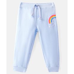 Babyhug Cotton Knit  Full Length Lounge Pant with Rainbow Patch - Blue