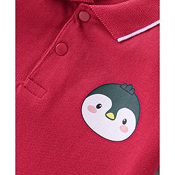 Babyhug 100% Cotton Knit Half Sleeves Romper Penguin Print - Red