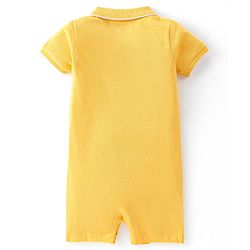 Babyhug 100% Cotton Knit Half Sleeves Romper Lion Print - Yellow