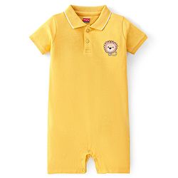 Babyhug 100% Cotton Knit Half Sleeves Romper Lion Print - Yellow