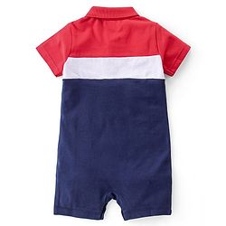 Babyhug 100% Cotton Knit Interlock Half Sleeves Romper With Text Print - White Red & Navy Blue