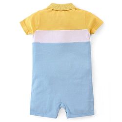 Babyhug 100% Cotton Knit Half Sleeves Solid Colour Cut & Sew Romper - Blue & Yellow