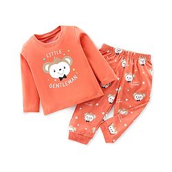 Babyhug Cotton Knit Full Sleeves Night Suit With Monkey Print - Orange