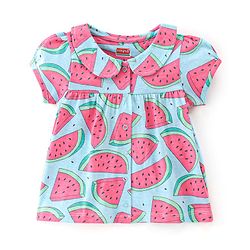 Babyhug Cotton Knit Half Sleeves Night Suit Melon Print - Blue & Pink