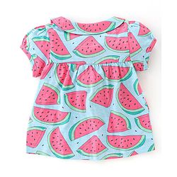 Babyhug Cotton Knit Half Sleeves Night Suit Melon Print - Blue & Pink