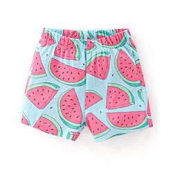 Babyhug Cotton Knit Half Sleeves Night Suit Melon Print - Blue & Pink