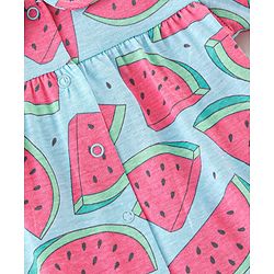 Babyhug Cotton Knit Half Sleeves Night Suit Melon Print - Blue & Pink