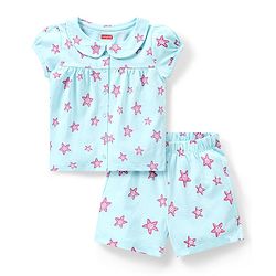 Babyhug Cotton Half Sleeves Night Suit With Starfish Print-Blue