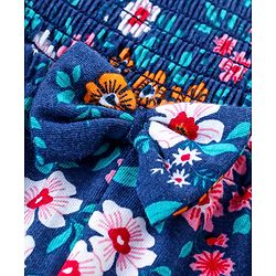 Babyhug Cotton Jersey Smocking Half Sleeves Jumpsuit with Floral Print - Navy Blue