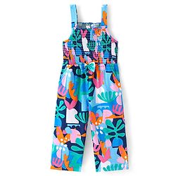 Babyhug 100% Cotton Jersey Knit Shoulder Strap Printed Jumpsuit- Multicolor
