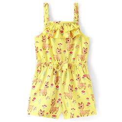 Babyhug Cotton Jersey Knit Sleeveless Singlet Jumpsuit Floral Print - Yellow