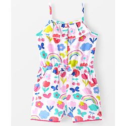 Babyhug Cotton Jersey Knit Sleeveless Singlet Jumpsuit with Floral Print-White