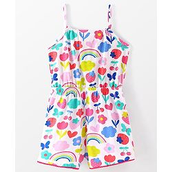 Babyhug Cotton Jersey Knit Sleeveless Singlet Jumpsuit with Floral Print-White