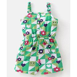 Babyhug 100% Cotton Jersey Shoulder Strap Jumpsuit Checkered - Green & White