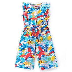 Babyhug Cotton Jersey Round Neck Jumpsuit With Floral Print - Multicolour