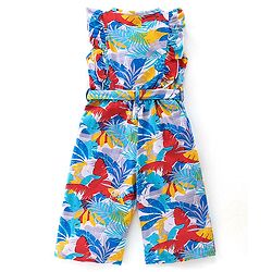 Babyhug Cotton Jersey Round Neck Jumpsuit With Floral Print - Multicolour
