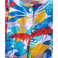 Babyhug Cotton Jersey Round Neck Jumpsuit With Floral Print - Multicolour