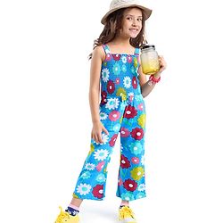 Babyhug Cotton Jersey Shoulder Strap Jumpsuit With Floral Print - Blue