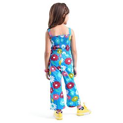 Babyhug Cotton Jersey Shoulder Strap Jumpsuit With Floral Print - Blue