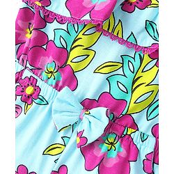 Babyhug 100% Cotton Jersey Cold Shoulder Sleeve  Jumpsuit Floral Print - Blue