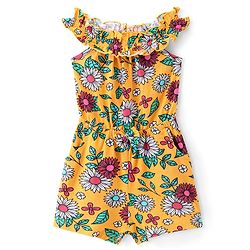 Babyhug 100% Cotton Jersey Halter Neck Jumpsuit Floral Print - Yellow