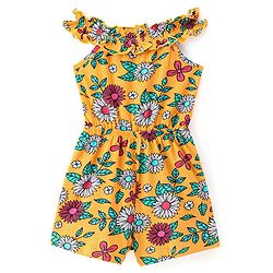 Babyhug 100% Cotton Jersey Halter Neck Jumpsuit Floral Print - Yellow