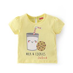 Babyhug Cotton Single Jersey Knit Half Sleeves Night Suit Cookies Print - Yellow & Pink