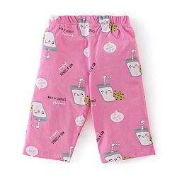 Babyhug Cotton Single Jersey Knit Half Sleeves Night Suit Cookies Print - Yellow & Pink