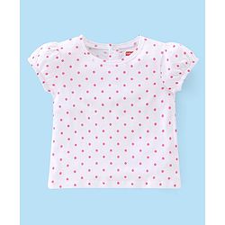 Babyhug Single Jersey Knit Floral Print Dungaree & Half Sleeves T-Shirt Polka Dot Print - Navy Blue & White