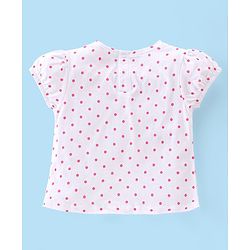 Babyhug Single Jersey Knit Floral Print Dungaree & Half Sleeves T-Shirt Polka Dot Print - Navy Blue & White