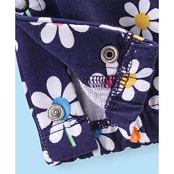 Babyhug Single Jersey Knit Floral Print Dungaree & Half Sleeves T-Shirt Polka Dot Print - Navy Blue & White