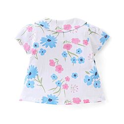 Babyhug Single Jersey Knit Half Sleeves Front Open Floral  Print Night Suit - White